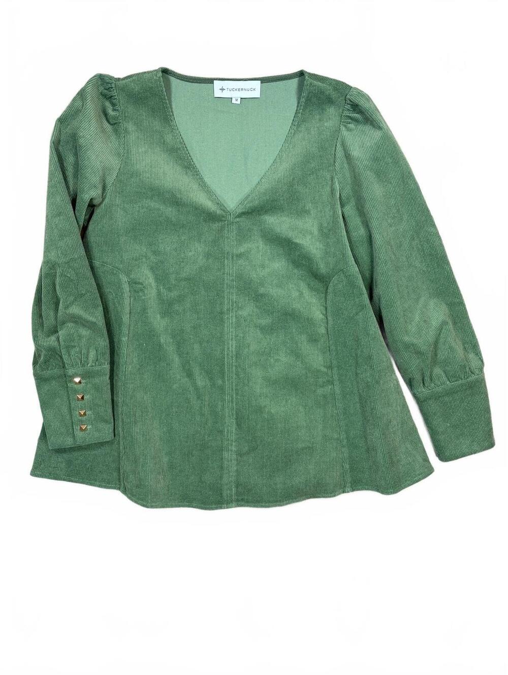 Tuckernuck Size M Pomander Place Malachite Green Easton Blouse Corduroy V-Neck